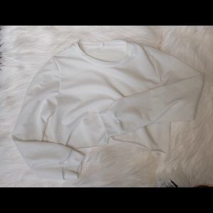 Raw hem cropped long sleeve sweatshirt white